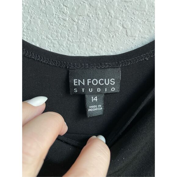 Tropical‎ Resort Tank Dress En Focus Studio Women 14 Black White Leaf Summer - Picture 2 of 8